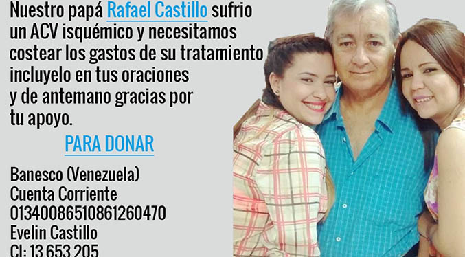 Rafael Castillo sufrió un ACV isquémico y necesita la ayuda de todos