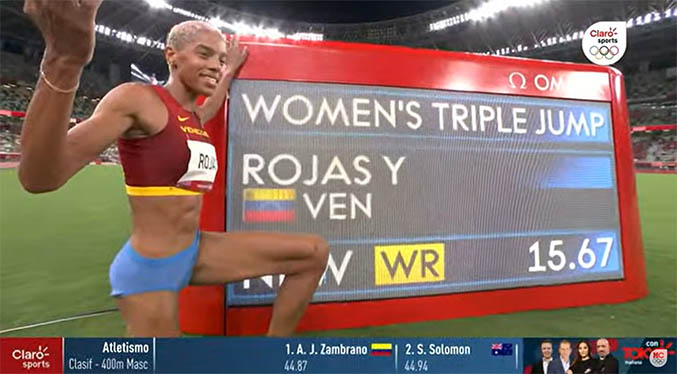 El momento en el que Yulimar Rojas rompió récord mundial en salto triple en los JJOO (Video)