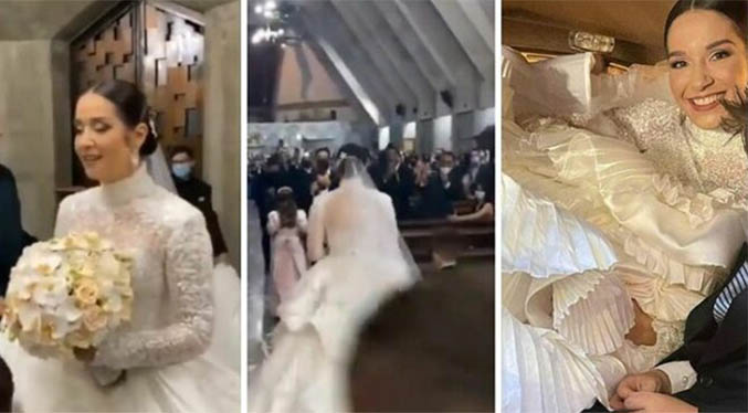 Daniela Alvarado deslumbra con vestido de Hugo Espina en boda eclesiástica (Fotos+Videos)