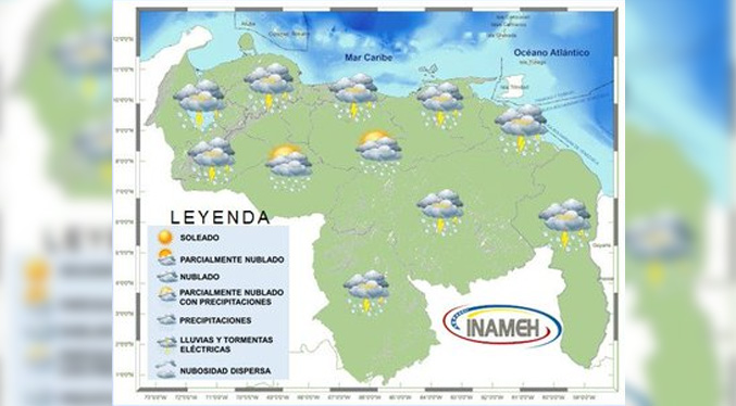 Inameh prevé vientos y chubascos en Venezuela para este 23-O