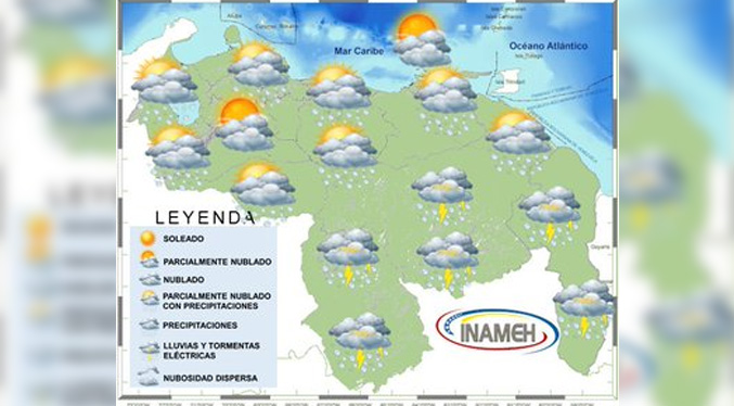 Inameh prevé nubosidad y lloviznas dispersas durante este sábado 15-E