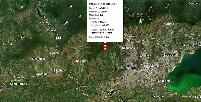 Funvisis registra temblor de 3.1 al norte de Valencia