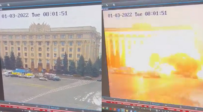 Impactante video del ataque con bomba a edificio administrativo en Ucrania