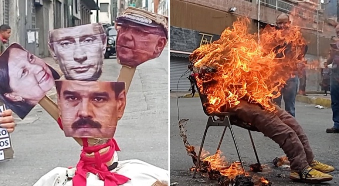 Queman figuras de Maduro y Putin para recrear la muerte de Judas