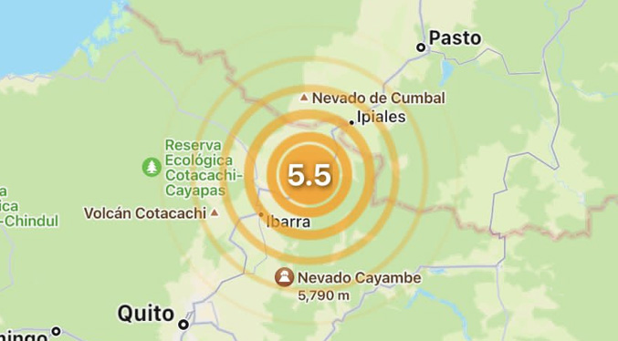 Sismo de magnitud 5,7 sacude la frontera de Colombia con Ecuador