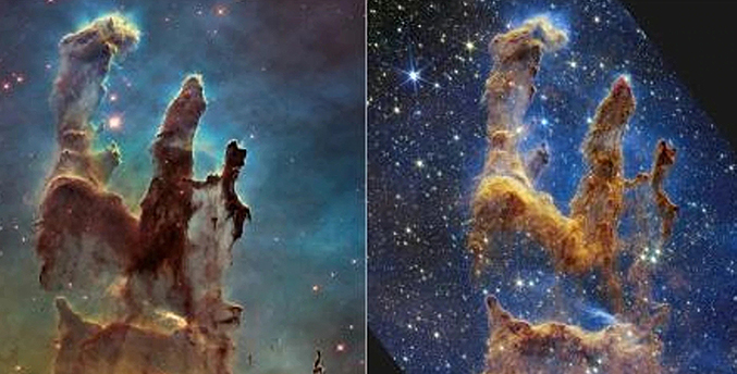 Los icónicos Pilares de la Creación son captados por el telescopio James Webb