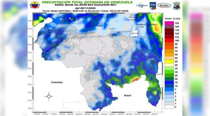 Inameh estima precipitaciones para Zulia y zona sur de Venezuela este 6-N