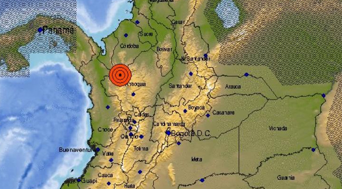 Reportan sismo de magnitud 4,3 sacude zonas de Antioquia en Colombia