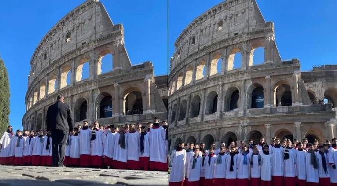 Niños Cantores de Zulia interpretan «Venezuela» en las afueras del Coliseo de Roma
