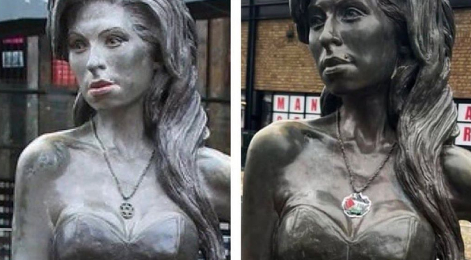 Vandalizan estatua de Amy Winehouse en Londres con símbolos políticos