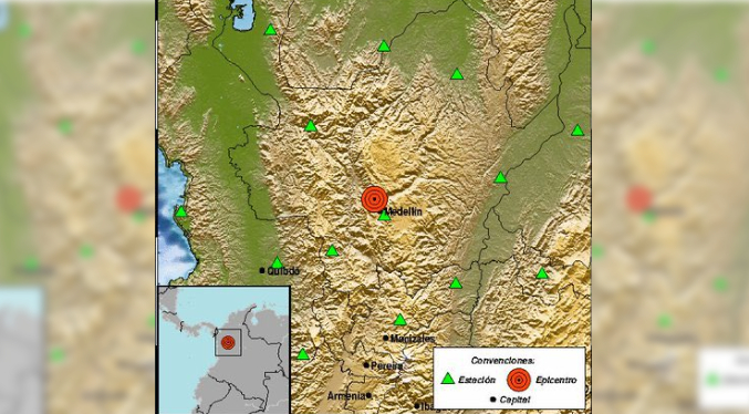 Reportan sismo de magnitud 4.0 en Antioquia, Colombia