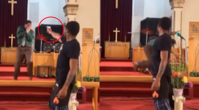 Intentan asesinar a pastor en pleno sermon y se salva por poco (Video)