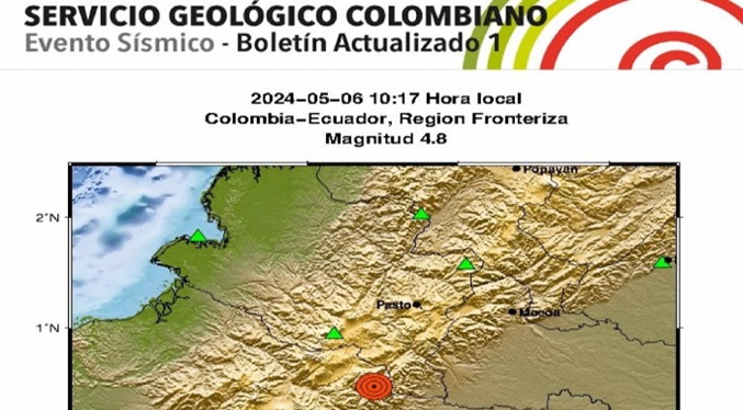 Sismos de magnitudes 4,9 y 4,8 sacuden la frontera de Ecuador con Colombia