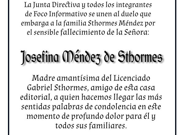Nota de Duelo – Josefina Méndez de Sthormes – Foco Informativo