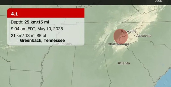 Registran terremoto de magnitud 4,1 en Tennessee