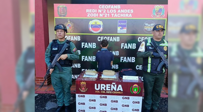 GNB lo captura con dos kilos de droga dentro de un morral en Ureña