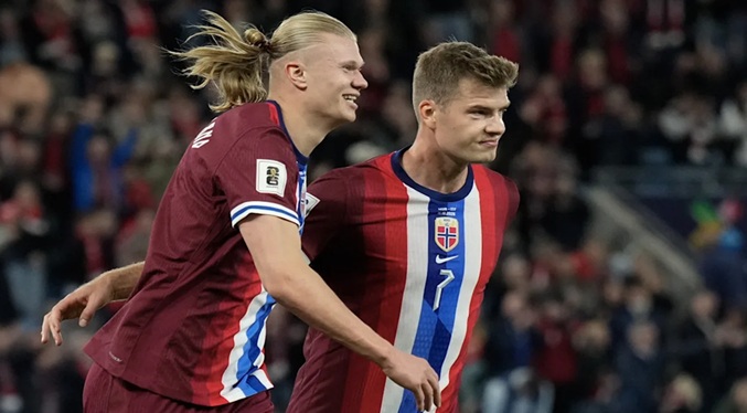 Triplete de Haaland; Sorloth asiste y Noruega hace pleno