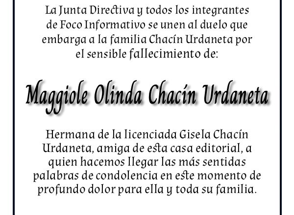 Nota de duelo – Maggiole Chacín Urdaneta – Foco Informativo