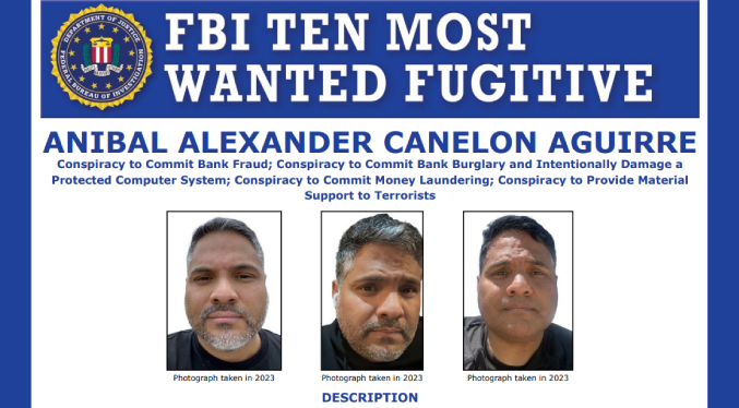 El venezolano Aníbal Canelón entra en la lista de los 10 más buscados del FBI