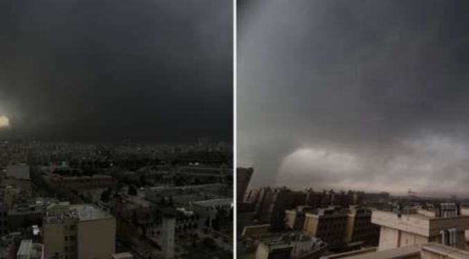 Teherán bajo alerta sanitaria por lluvia contaminada y densas nubes negras tras ataques a instalaciones petroleras