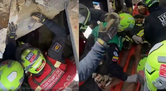 Topos de México y bomberos logran rescatar al niño Johandry de los escombros en Venezuela