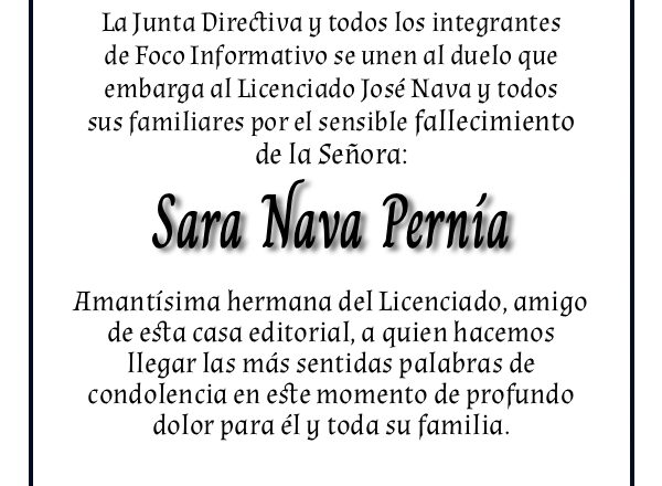 Nota de duelo – Sara Nava Pernía – Foco Informativo
