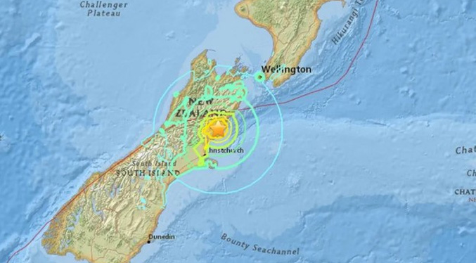 Reportan terremoto de magnitud 5,9 en la Isla Sur de Nueva Zelanda